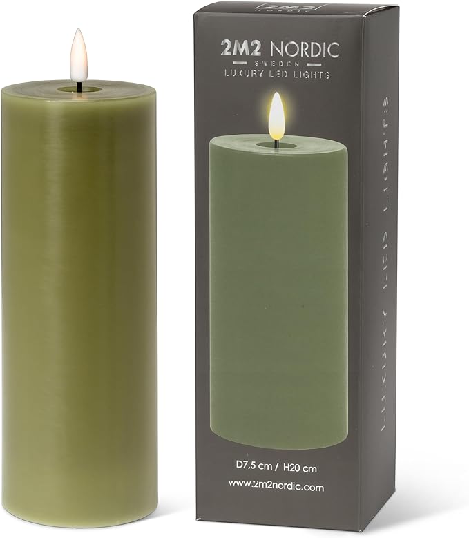Abbott Collection Wax LED Flameless Pillar Candle - Green (3x8 H)