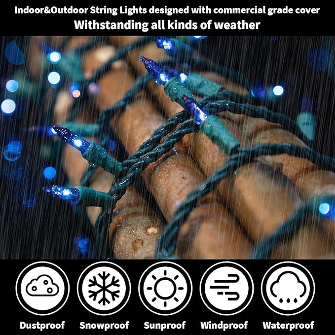 LAMPHOME Blue Christmas String Lights, 100 ct 20FT Incandescent Mini Fairy Lights Set, UL Certified Green Wire Lights for Indoor Outdoor Halloween Holiday Home Xmas Tree Patio Décor