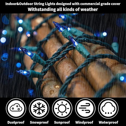 LAMPHOME Blue Christmas String Lights, 100 ct 20FT Incandescent Mini Fairy Lights Set, UL Certified Green Wire Lights for Indoor Outdoor Halloween Holiday Home Xmas Tree Patio Décor