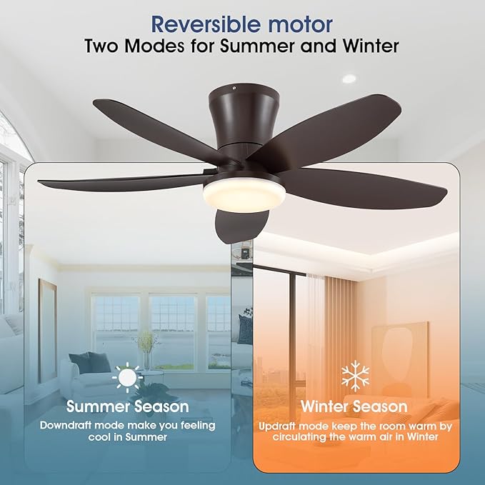 Surtime 36IN Ceiling Fans with Light and Remote/APP Control, 5-Blade Reversible Motor Ceiling Fan, 3-Color Dimmable Lighting, All-Brown Finish