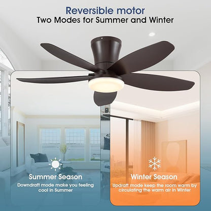 Surtime 36IN Ceiling Fans with Light and Remote/APP Control, 5-Blade Reversible Motor Ceiling Fan, 3-Color Dimmable Lighting, All-Brown Finish