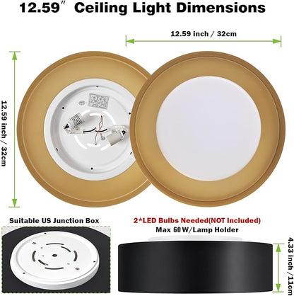 Yiisem Modern Black and Gold Flush Mount Ceiling Lights, Glass Round Ceiling Lighting, Minimalist Drum Close to Ceiling Light Fixtures for Bedroom, Dining Room, Bathroom, Hallways, Living Room