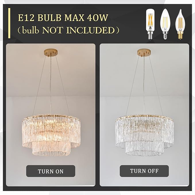 CATINER Modern Gold Chandeliers,20” Crystal Glass Pendant Ceiling Light Fixtures 7-Light Round Chandelier Luxury 2 Tiers Hanging Chandelier for Dining Room Foyer Living Room Bedroom