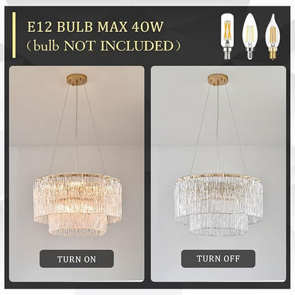 CATINER Modern Gold Chandeliers,20” Crystal Glass Pendant Ceiling Light Fixtures 7-Light Round Chandelier Luxury 2 Tiers Hanging Chandelier for Dining Room Foyer Living Room Bedroom
