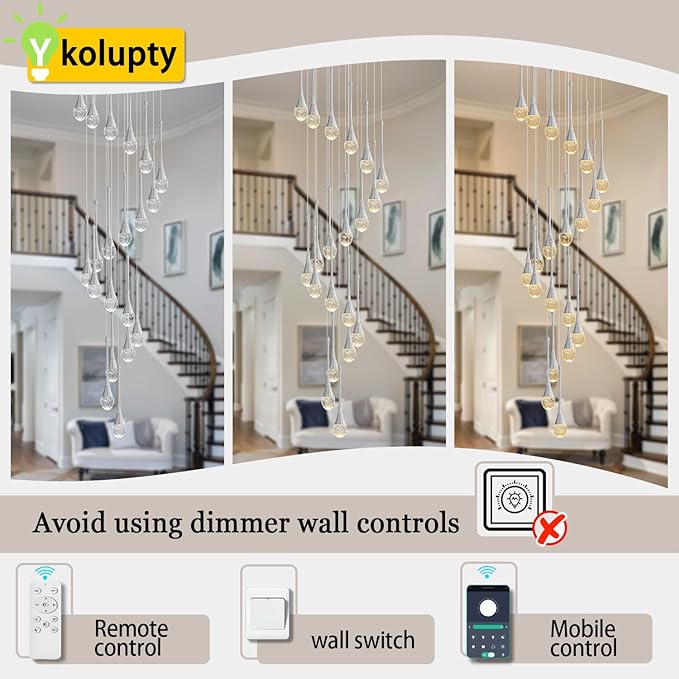 ykolupty H138 Modern Chandelier for High Ceiling 26-Lights Chrome Raindrop Chandeliers Crystal Pendant Light Fixture Large Chandelier for Staircase Foyer Villa Dimmable LED Hanging Light