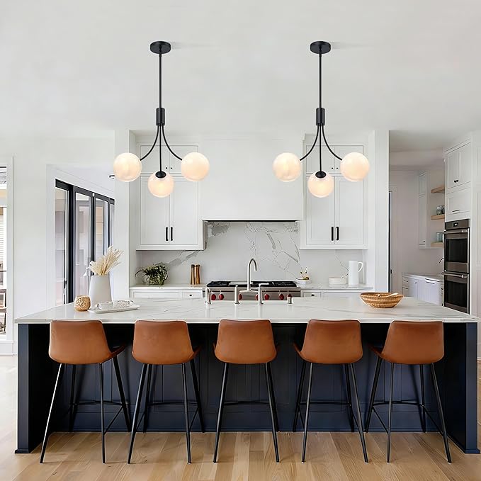 Bubble Chandelier, Modern Glass Black Sputnik Chandelier 3-Light Ceiling Light Fixture Shades Stylish Bright Lighting for Dining Room Kitchen Bedroom Living Room Foyer Home Decor