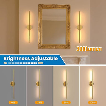 NIORSUN 27.6 Inch Battery Operated Wall Sconce Set of 2, Gold Round Base Rechargeable Wall Lights with Remote, 3CCT Dimmable Wireless Wall Sconces for Living Room Bedroom Hallway