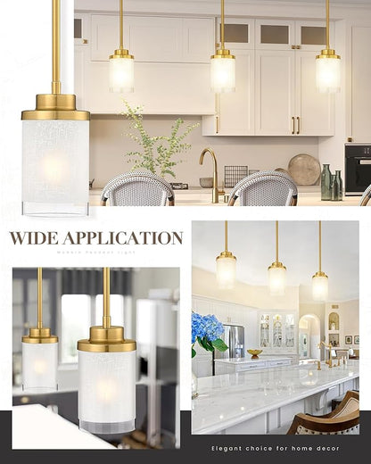 TENGXIN Modern Pendant Light for Kitchen Island, Brushed Gold Hanging Ceiling Light Fixture,Farmhouse Pendant Lighting for Dining Room Bedroom Bar Office 2Pack,TXPLBG01-2PK