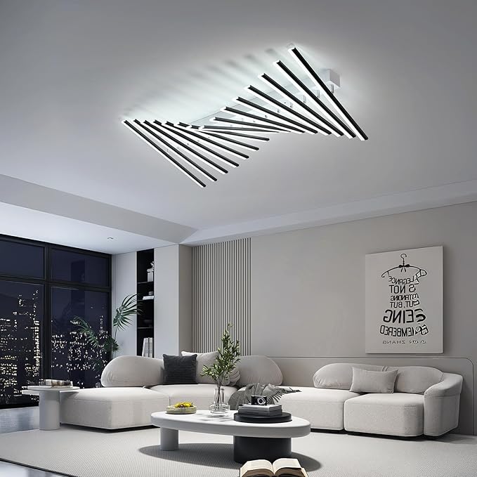 JAYMP 15 Lights Adjustable Linear Modern Ceiling Light 43.3 inch Dimmable LED Chandelier Semi Flush Mount Light Fixture for Dining Room Kitchen Island Living Room