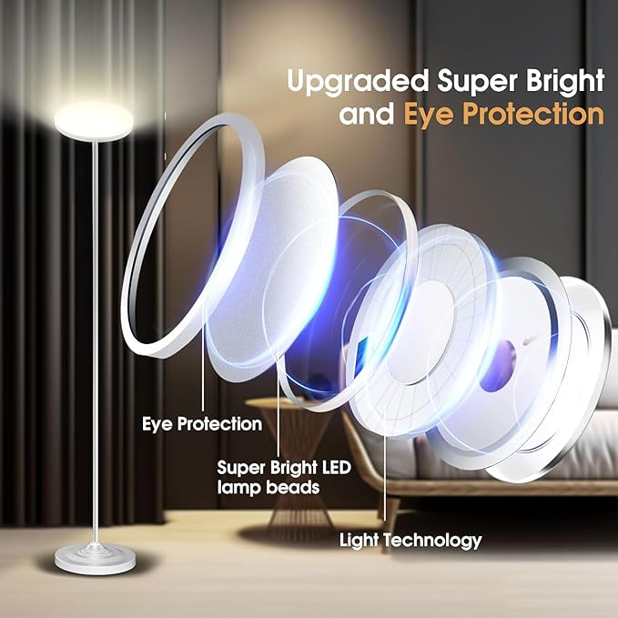 hanaking 30W/2600LM Bright Floor Lamp with Remote Control, RGB Color Changing Torchiere Floor Lamp, Stepless Adjust Color Temperatures and Brightness for Bedroom and Play Room