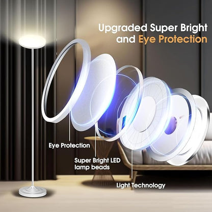hanaking 30W/2600LM Bright Floor Lamp with Remote Control, RGB Color Changing Torchiere Floor Lamp, Stepless Adjust Color Temperatures and Brightness for Bedroom and Play Room
