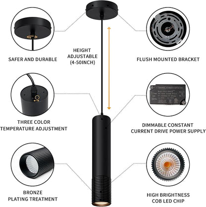 OKELI Black Pendant Light,LED Modern Pendant Lights Fixtures,3 Color Pendant Lighting for Kitchen Island,Bar,15W,2700K-6000K,ETL,3Pack
