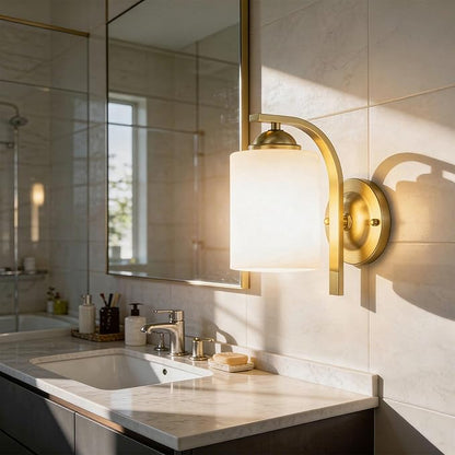 Wall Sconces Lights Lamp for Bedroom Bathroom, Modern Vanity Light Fixtures, Gold Farmhouse Wall Mount Lighting Lanterns with Glass Shade for Living Room Mirror Hallway Kitchen