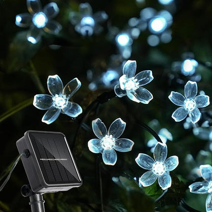 60 LED Solar String Lights Outdoor Waterproof Flower Fairy Lights for Garden Fence Patio Yard Christmas Tree Lawn Wedding Party Decor, Pure White