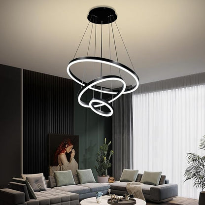 Modern LED Pendant Light, Black Circular Chandelier Fixture, Adjustable Height Circular Entrance Pendant Light, Suitable for Restaurants, Kitchens, Islands, Living Rooms, Cafes, Etc. (4000K)