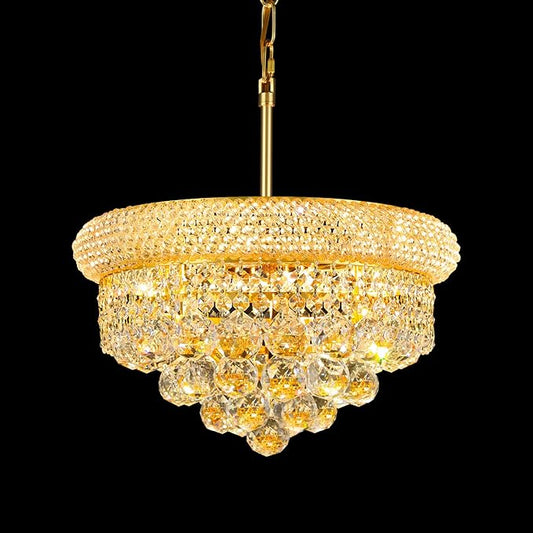 Crystal Chandeliers for Dining Room Light Fixture Over Table, Empire Style K9 Crystal Chandeliers for Bedroom, 4 Lights Gold Luxury Lighting Fixtures for Entryway Kitchen Island Foyer D15 Inch