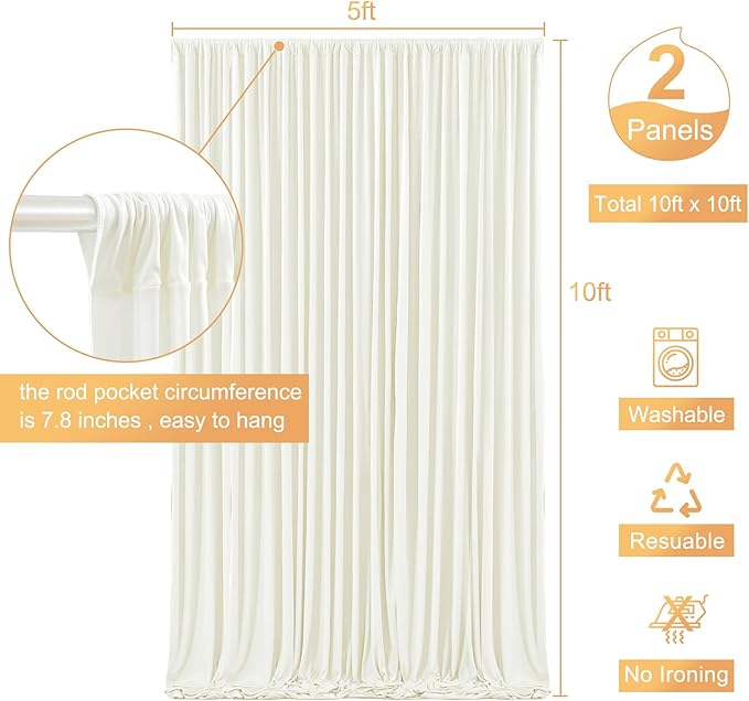 10ft x 10ft Ivory Backdrop Curtain for Wedding Ivory Wrinkle Free Backdrop Drapes Panels for Parties Baby Shower Bridal Shower Birthday Photo Photography Polyester Fabric Background Decoration