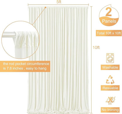10ft x 10ft Ivory Backdrop Curtain for Wedding Ivory Wrinkle Free Backdrop Drapes Panels for Parties Baby Shower Bridal Shower Birthday Photo Photography Polyester Fabric Background Decoration