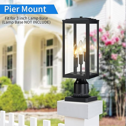 16.6'' Dusk to Dawn Post Light Outdoor, Large 3-Light Lamp Post Light Fixture, Modern Pillar Outside Lighting Waterproof Post Lantern Pole Lights for Porch, 1 Pack (Not Include Mounting Base)