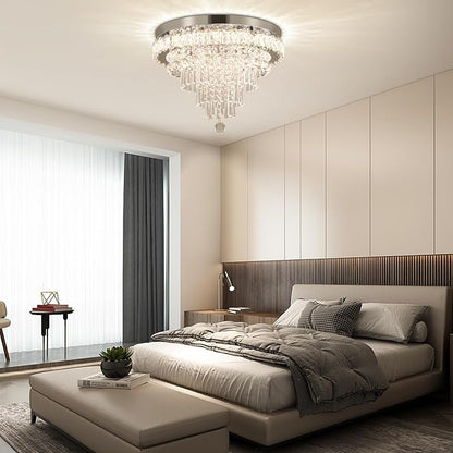 FRIXCHUR Crystal Chandeliers LED Crystal Ceiling Light Fixture with Remote Large Flush Mount Chandelier Ceiling Light for Living Room Bedroom Kitchen (Dimmable)