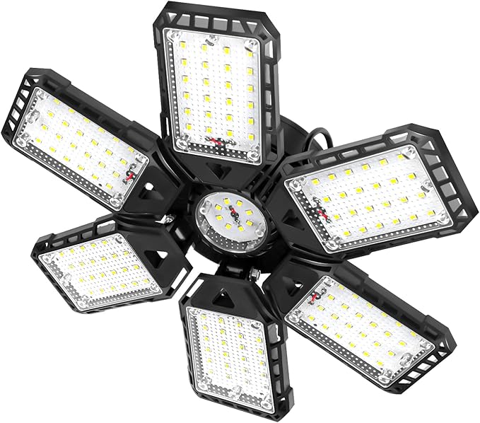 Aoretic LED Garage Lights 1 Pack -180W, 18000LM 6500K Led Shop Light with 6+1 Deformable Panels, Basement Barn Light Garages Ceiling Lights, E26/E27 for Garage, Warehouse, Shop