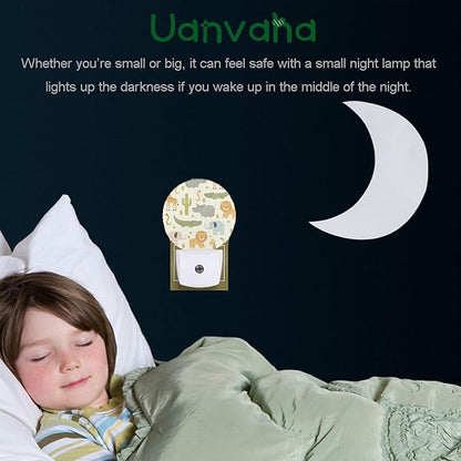 Cartoon Safari Animals Night Lights Plug into Wall Cute Hippo Crocodile Lion Elephant and Giraffe Night Light Auto on/Off LED Lighting Sleep Friendly for Boys Girls