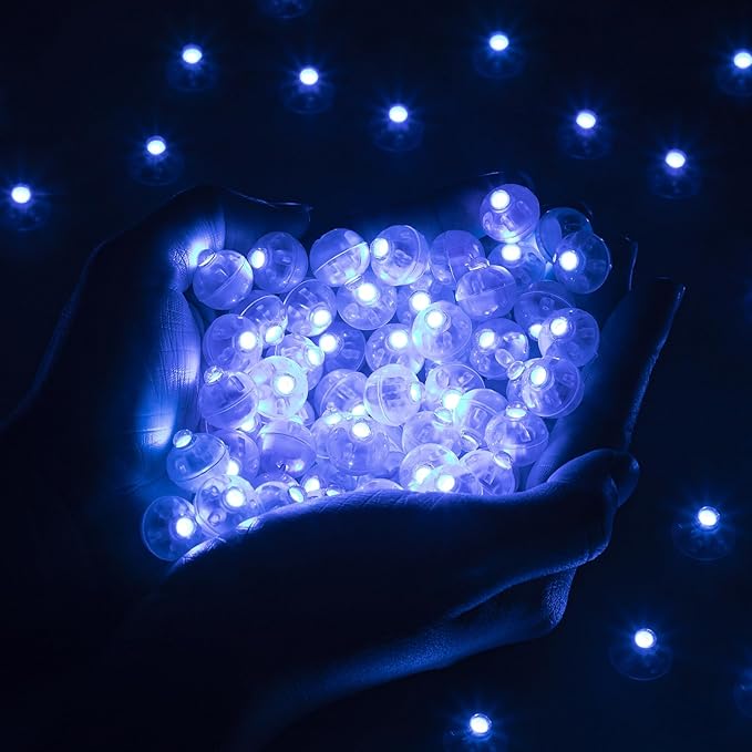 100pcs Balloon Lights,Round LED Ball Lamp for Latex Balloon Paper Lantern Party Wedding Festival Christmas Halloween Decorative，Long Standby Time Waterpro of Mini Light (Blue)