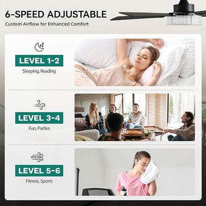 YITAHOME 52 Inch Chandelier Ceiling Fans with Lights and Remote/App, Smart Black Ceiling Fans Compatible with Alexa, Reversible Quiet DC Motor, Dual Finish Blades, Dimmable Lighting for Living Room