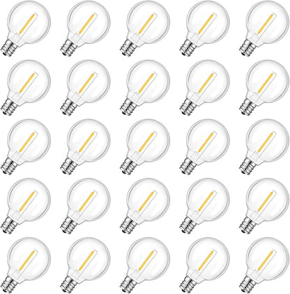 GvvooHome 25 Pack G40 LED Replacement Light Bulbs, Waterproof Clear Globe Light Bulb E12 Screw Base for Outdoor String Lights, Patio Cafe Décor, Dimmable, Warm White