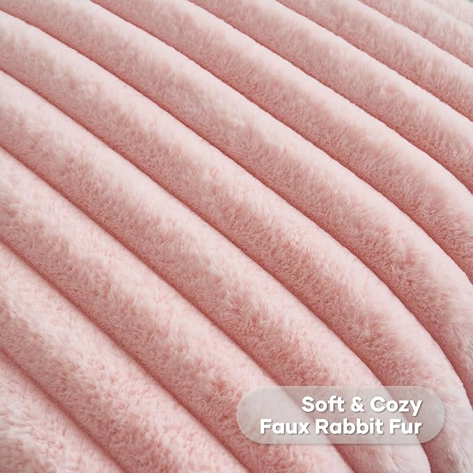 FUTEI Pack of 2 Solid Faux Fur Plush Throw Pillow Covers 18x18 Inch Soft Fluffy Striped Decorative Cushion Cases Modern Farmhouse Accent for Couch Bed Living Room, Pink