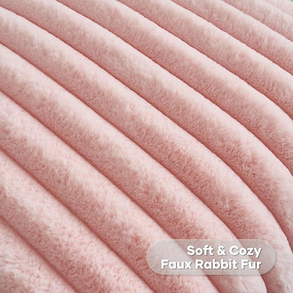 FUTEI Pack of 2 Solid Faux Fur Plush Throw Pillow Covers 18x18 Inch Soft Fluffy Striped Decorative Cushion Cases Modern Farmhouse Accent for Couch Bed Living Room, Pink