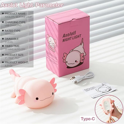 Axolotl Lamp, Axolotl Cute Night Light Gifts, Rechargeable Bedside Nightlight, Dimmable Squishy Silicone Animal Touch Lamp, Baby Room Decor, Pink Night Light for Kids Teens Girls Lovers