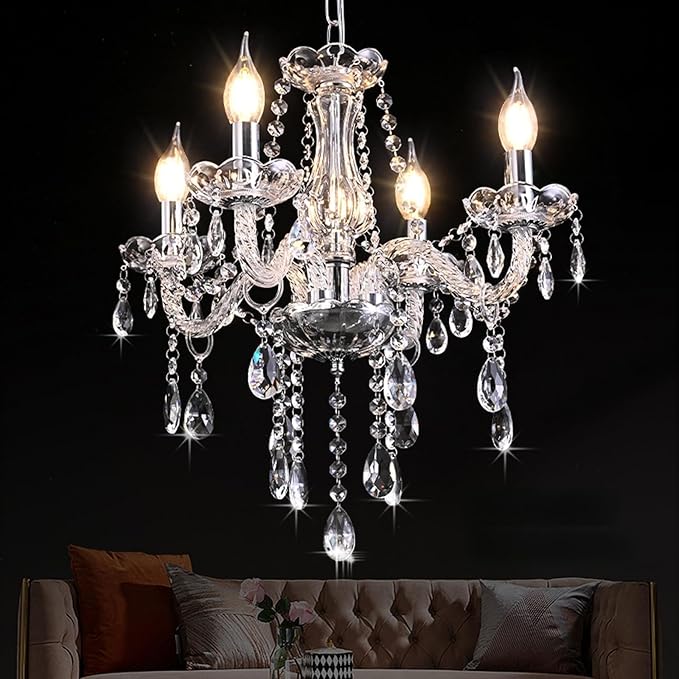 MALOSA Clear Crystal Chandeliers,Vintage Small Chandelier,Glass Mini Chandelier for Dining Room,Girls Bedroom,Living Room,Closet,Wedding Decoration