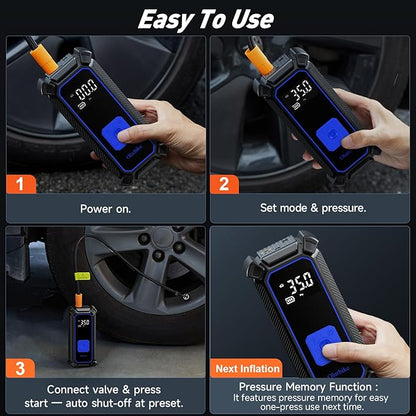 OlarHike Cordless Tire Inflator Portable Air Compressor, Dual Power - 5400 mAh & 12V DC, Air Pump for Car Tires, Bike, Motorcycle, Bicycle, Electric Pump with LED Light & Digital Pressure Gauge