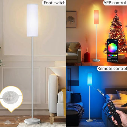 Qaubauyt Smart LED Floor Lamp with APP Control & RGB Colors - Dimmable Standing Lamp for Living Room, Bedroom, Gaming - Remote, Timer, 9W Bulb Included, 67" Modern Tall Lamp (White)