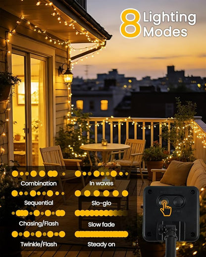 2Pack 240LED Solar String Lights Outdoor Waterproof | Solar Christmas Lights with 8 Modes & Memory, Auto On/Off Solar String Lights for Outside Xmas Tree Garden Yard Patio Wedding Decor (Warm White)