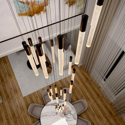 D28inxH177in Long Crystal Column Chandelier Large Black Staircase Chandelier for High Ceiling 30-Light Dimmable LED Pendant Lighting Foyer Entryway Light Source is Replaceable