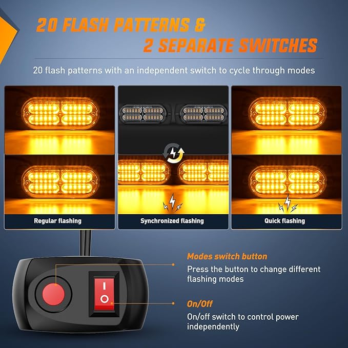 Nilight 4PCS LED Strobe lights 12V 24V Sync Feature Amber 24LED Emergency Hazard Warning Lights with Controller Hard Wire or Cigarette Lighter Plug for Car Truck RVs Campers