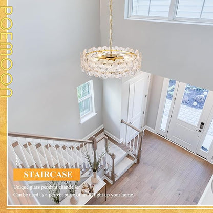 Modern Clear Flower Glass Chandelier 20" Elegant 6 Lights Gold Chandelier Light Fixture Luxury for Living Dining Room Kitchen Entryway Bedroom Foyer, E12