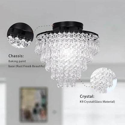 FRIXCHUR 11.8" Small Crystal Chandelier Light Fixture Mini Crystal Ceiling Light 5 Tiers Raindrops Black Chandeliers for Bedroom Hallway Closet, E26 Base