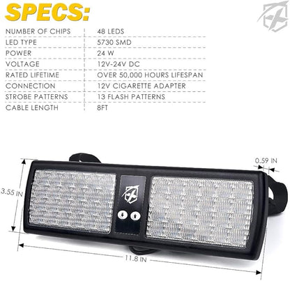 Xprite Blue LED Visor Strobe Flashing Lights Sunshield Hazard Warning Light for Law Enforcement Emergency Vehicles Trucks Cars