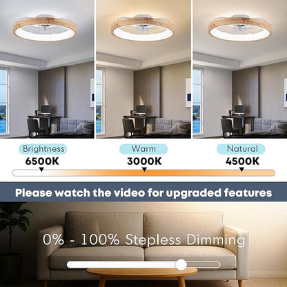Fszdorj 20'' Ceiling Fan with Light, Upgraded Low Profile Fan, Flush Mount Ceiling Fan, 6 Speeds, Dimmable LED, App & Remote Control, Quiet DC Motor, for Bedroom, Living Room, F126 (20 INCH)