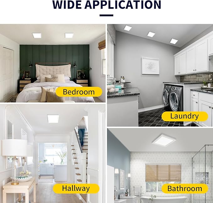 mw 7 Inch Square LED Flush Mount Ceiling Light, Slim LED Ceiling Lights, Dimmable 12W, 3000K/4000K/5000K, Low Profile White Fixtures for Bedroom, Kitchen, Bathroom, ETL Listed, Each Side is 6.38"