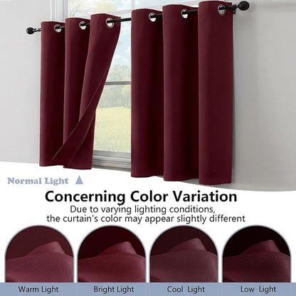 Simplebrand Burgundy Window Valance for Kitchen 14 Inches Long 2 Panels Set, Room Darkening Valance Curtains for Living Room, Grommet Short Privacy Kitchen Curtains for Bedroom Kids Room, 40Wx14L