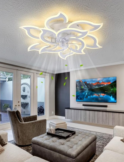 Ceiling Fans with Lights and Remote, 38Inch Modern Low Profile Ceiling Fan with App Control, Dimmable LED Flush Mount Ceiling Fan Lights, Ceiling Fan for Livingroom，Diningroom, Kitchen, White
