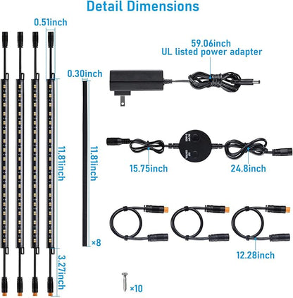 TORCHSTAR LED Safe Lighting Kit 5CCT, Dimmable (6) 12 Inch Linkable Light Bars, 3000K/3500K/4000K/4500K/5000K Selectable, 900LM Safe Light Kit for Under Cabinet Gun Safe Closet, UL Power Adapter