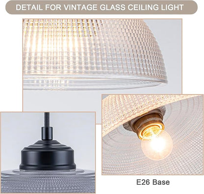 EDSILIVE Vintage Glid Glass Pendant Lights Kitchen Island 9.84" Barn Dome Clear Glass Hanging Ceiling Light Fixture with Black Finish for Dining Room Kitchen Table