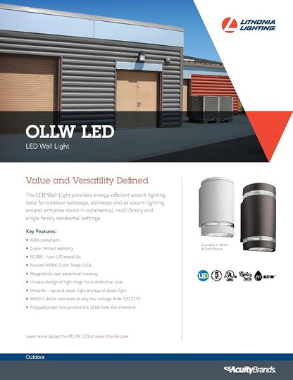 Lithonia Lighting OLLWU P1 40K DDB M6 LED Outdoor Cylinder Up and Down Light, MVOLT 4000K, 9W, Dark Bronze, Downlight