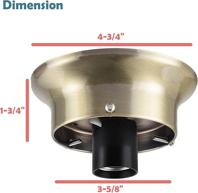 Aspen Creative 22102-07-1, Flush Mount Ceiling Fixture Shade Holder Kit in Antique Brass Finish 3-5/8" Fitter, 4-3/4" Diameter x 1-3/4" Height