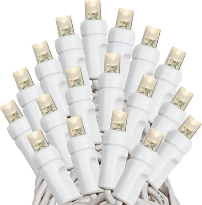 Novelty Lights 11ft Christmas String Lights, 50 Warm White LED Bulbs on White Wire, 2.5" Spacing, Connectable Indoor Outdoor Commercial Grade Lighting for Holidays Patio Weddings